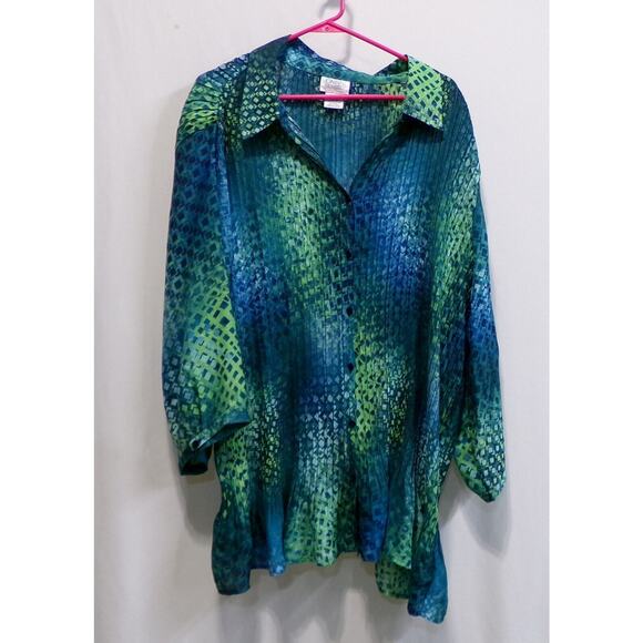 Only Necessities Womens plus size blouse 3X Button Front, pleated light weight - Picture 1 of 6